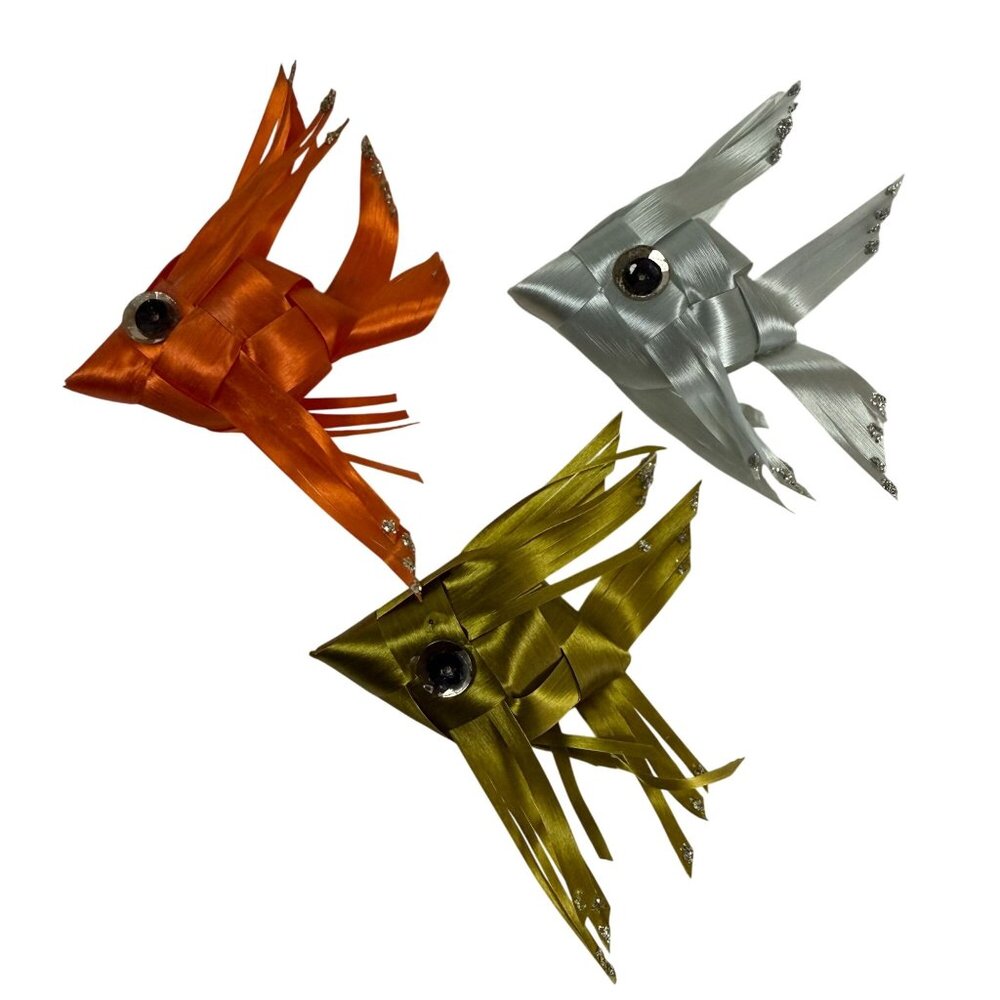 Handcrafted Ribbon Fish Magnets Orange Silver Green Retro 70s Fridge Gallery